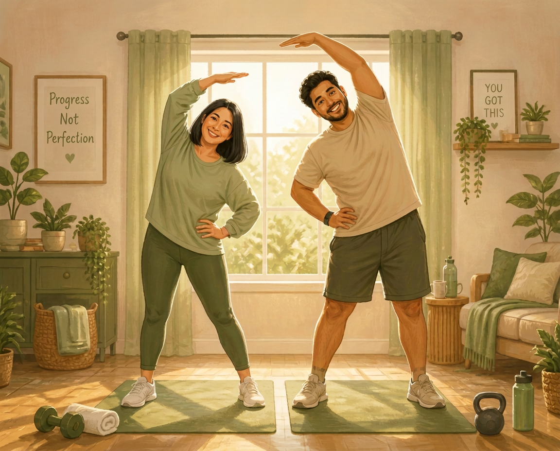 A woman and a man training together at the gym in soft morning light